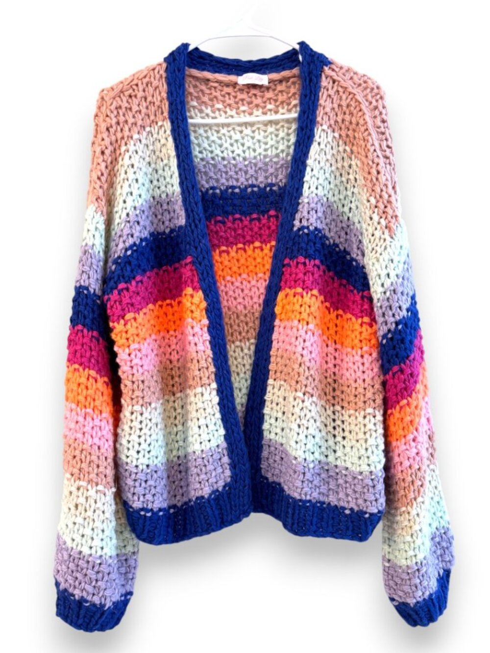 Pink Lily Forgot You Existed Chunky Knit Colorful Striped Oversize Cardigan Smal